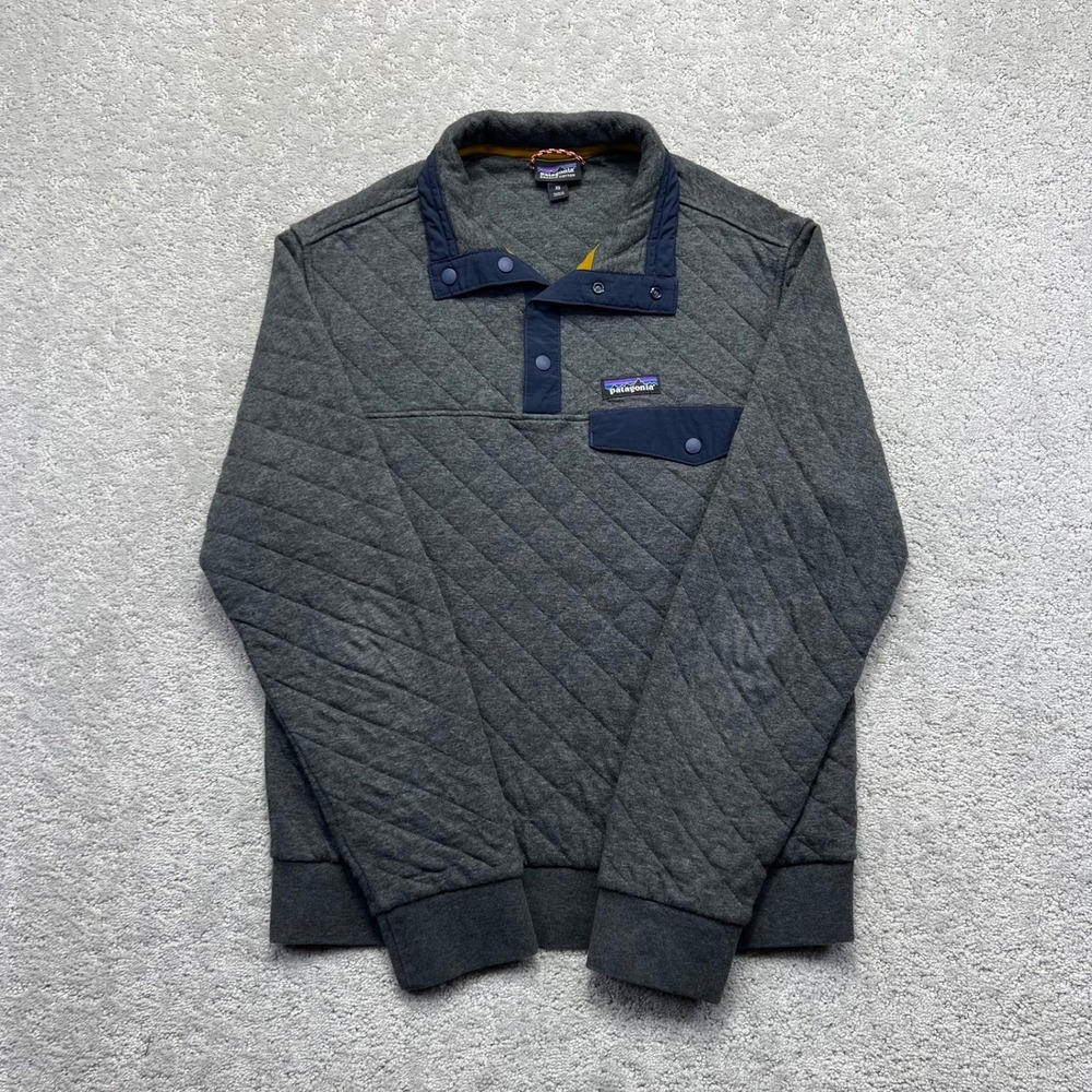 Patagonia Sweatshirt Mens XS Gray Quilted Snap T Pullover Organic Cotton Outdoor